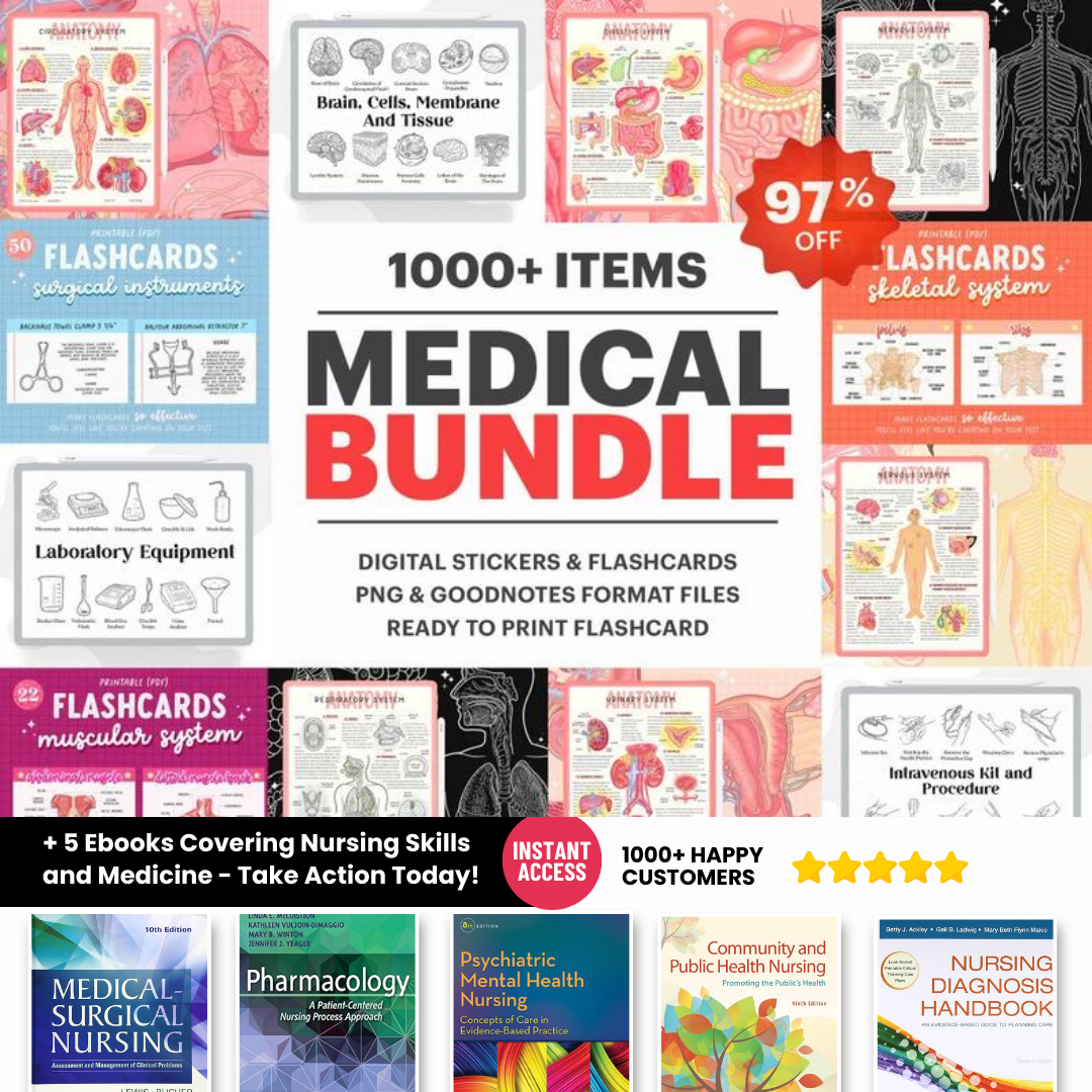 1000+ Medical Bundle, Goodnotes Sticker, Medical Flashcards, Digital Stickers, Anatomy Typography SVG, + 5 Ebooks