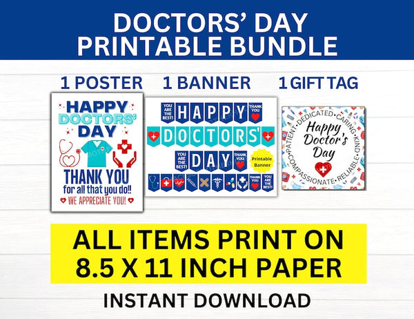 Doctors Day Printable Bundle, Happy Doctors Day Sign, Doctor Appreciation Week, Physician Appreciation, Doctors Gift, Physician Gift, MD, DO